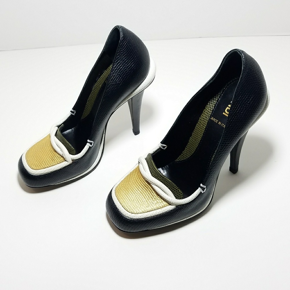 Fendi Lizard Stamped Loafer Platform Pump